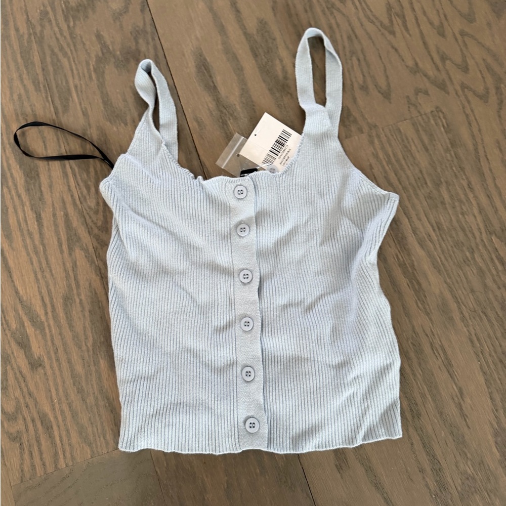 Light Blue Button-Up Ribbed Tank Top
